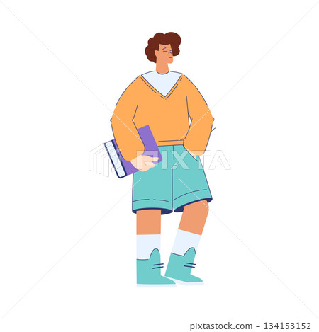 Man Student Character with Book Engaged in Education and Study Vector Illustration 134153152