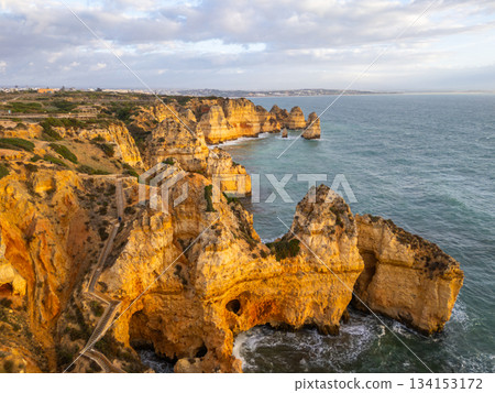 Ponta da Piedade Rock Formations and Atlantic Ocean on Sunny Morning. Algarve, Portugal Ponta da Piedade Rock Formations and Atlantic Ocean on Sunny Morning. Algarve, Portugal 134153172