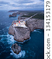 Cape Sao Vicente, Lighthouse and Atlantic Ocean in Evening Twilight. Aerial View. Algarve, Portugal 134153179