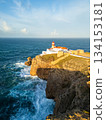 Cape Sao Vicente Lighthouse and Atlantic Ocean on Sunny Morning. Aerial Shot. Algarve, Portugal 134153181