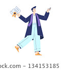 Man Student Character in Graduation Gown and Hat Enjoy with Diploma Ceremony Vector Illustration 134153185