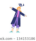 Woman Student Character in Graduation Gown and Hat Enjoy with Diploma Ceremony Vector Illustration 134153186