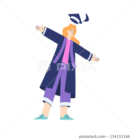 Woman Student Character in Graduation Gown and Hat Enjoy with Diploma Ceremony Vector Illustration Woman Student Character in Graduation Gown and Hat Enjoy with Diploma Ceremony Vector Illustration 134153186