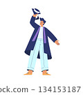 Man Student Character in Graduation Gown and Hat Enjoy with Diploma Ceremony Vector Illustration 134153187