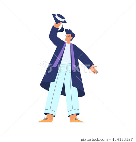 Man Student Character in Graduation Gown and Hat Enjoy with Diploma Ceremony Vector Illustration Man Student Character in Graduation Gown and Hat Enjoy with Diploma Ceremony Vector Illustration 134153187