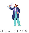 Woman Student Character in Graduation Gown and Hat Enjoy with Diploma Ceremony Vector Illustration 134153189