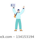 Man Student Character Pass the Test Engaged in Education and Study Vector Illustration 134153194