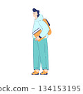 Man Student Character with Book and Backpack Engaged in Education and Study Vector Illustration 134153195