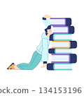 Man Student Character Tired and Exhausted Lean on Book Pile Engaged in Education and Study Vector Illustration 134153196