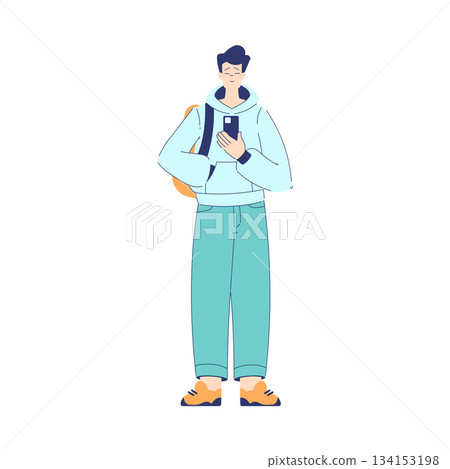 Man Student Character Stand with Backpack Engaged in Education and Study Vector Illustration Man Student Character Stand with Backpack Engaged in Education and Study Vector Illustration 134153198