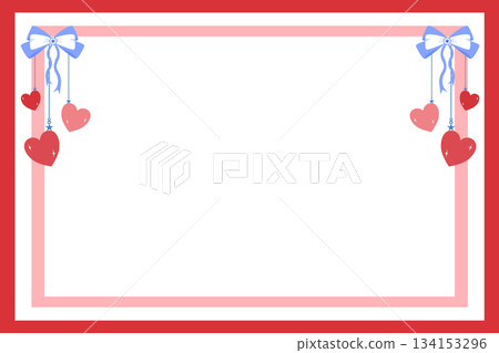 Festive Hanging Hearts and Bows Frame Border, valentine background 134153296