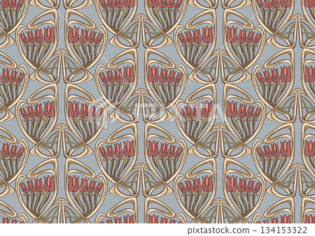 Decorative flowers and leaves in art nouveau style 134153322