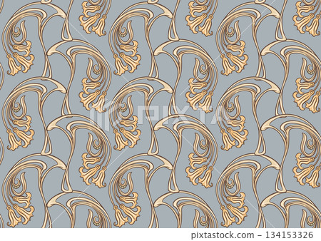 Decorative flowers and leaves in art nouveau style Decorative flowers and leaves in art nouveau style 134153326
