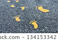Yellow footprints painted on the road 134153342
