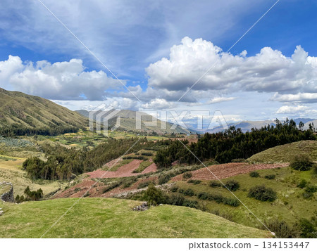 A beautiful mountain landscape with a clear blue sky. Cusco, Peru 134153447