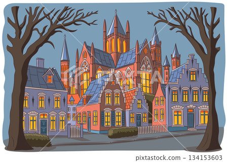 Leiden Cathedral and Old Town in Netherlands 134153603