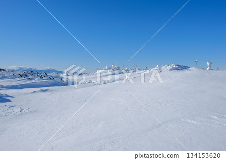 冬季高地風光，銀白的雪原綿延起伏，遠處群山在藍天的映襯下顯得格外壯麗。 134153620