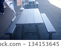 Wooden bench in a highway service area 134153645