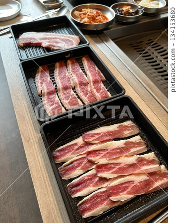 Korean BBQ uses various raw meats Korean BBQ uses various raw meats 134153680