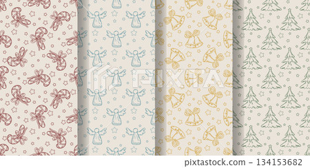 Cozy retro set of Christmas and New Years seamless patterns Cozy retro set of Christmas and New Years seamless patterns 134153682