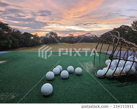 This is golf range at sunrise time 134153931