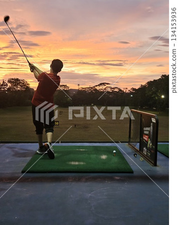 This is golf range at sunrise time This is golf range at sunrise time 134153936