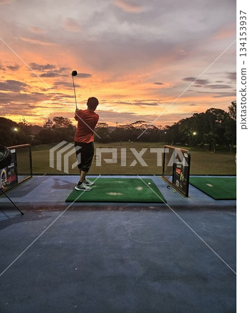 This is golf range at sunrise time 134153937