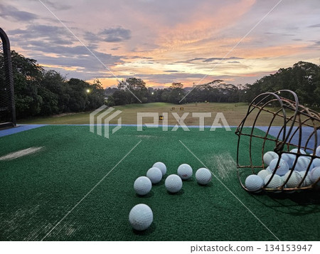 This is golf range at sunrise time 134153947