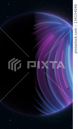 Abstract cosmic planet glowing with vibrant neon energy arcs in deep space 134154040