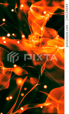 Abstract fiery orange waves with glowing dots floating in dark background Abstract fiery orange waves with glowing dots floating in dark background 134154044