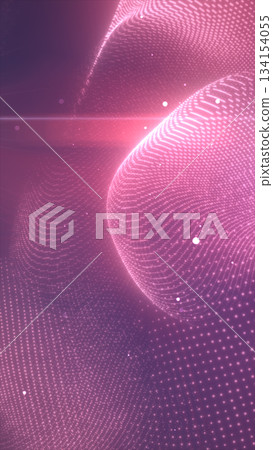 Flowing pink digital mesh of glowing particles forming abstract 3D wave and light field background Flowing pink digital mesh of glowing particles forming abstract 3D wave and light field background 134154055
