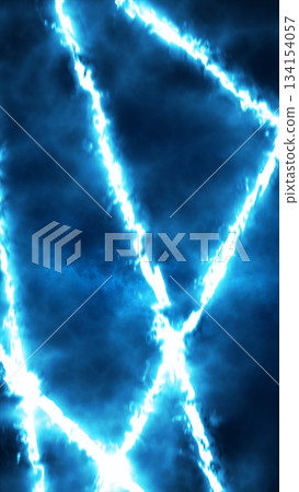 Intense abstract scene of fiery electric lines cutting through deep blue smoky clouds with dramatic contrast Intense abstract scene of fiery electric lines cutting through deep blue smoky clouds with dramatic contrast 134154057