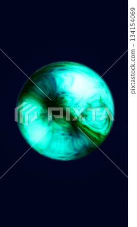 Abstract turquoise-blue energy orb swirling with fluid motion and light gradients in a dark background 134154069