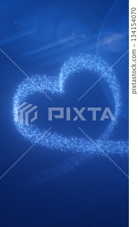 A glowing heart shape formed by shimmering blue particles floating on a soft luminous background 134154070