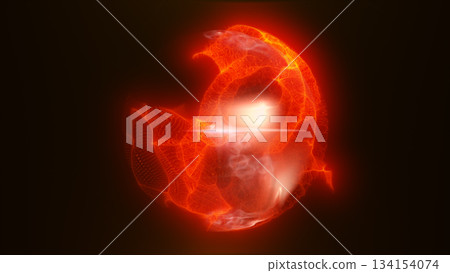 Glowing red energy sphere with swirling plasma textures and intense light radiating from its core Glowing red energy sphere with swirling plasma textures and intense light radiating from its core 134154074