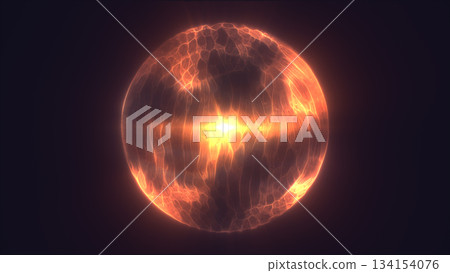 Fiery orange plasma sphere radiating warmth and light, resembling a glowing sun in deep space Fiery orange plasma sphere radiating warmth and light, resembling a glowing sun in deep space 134154076