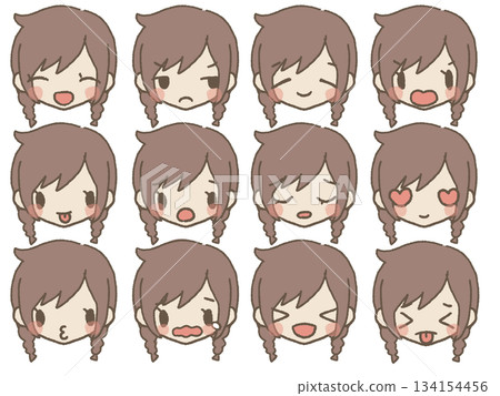 Hand-drawn girl facial expression set Hand-drawn girl facial expression set 134154456