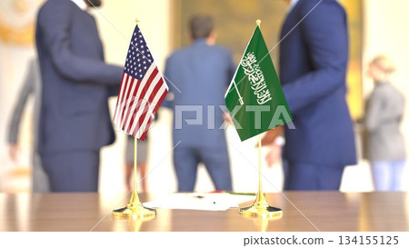 United States - Saudi Arabia energy and security meeting, 3D rendering United States - Saudi Arabia energy and security meeting, 3D rendering 134155125