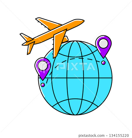 Airplane with globe icon. Air travel and tourism item. 134155220