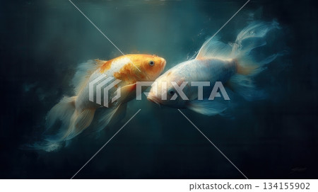 two goldfish white and blue color two goldfish white and blue color 134155902