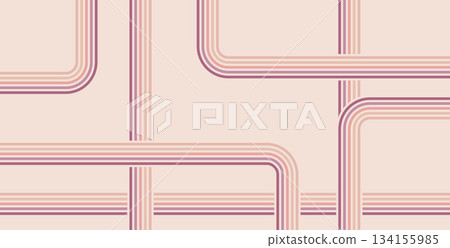 Groovy rainbow lines background. Wavy stripes vintage colors cover. Playful squiggle wave arch wall design. Vector retro beige wiggle mulberry ornament 134155985