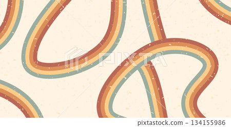 Retro rainbow whimsical lines path background. Horizontal banner with boho loop stripes abstract pattern. Vector vintage curved underline geometric backdrop. Dynamic grunge noise playful wallpaper Retro rainbow whimsical lines path background. Horizontal banner with boho loop stripes abstract pattern. Vector vintage curved underline geometric backdrop. Dynamic grunge noise playful wallpaper 134155986