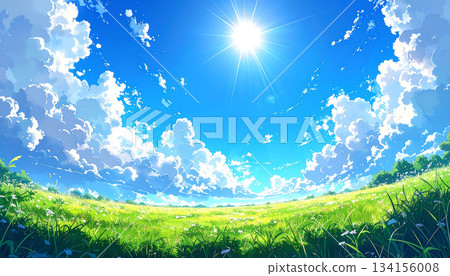 陽光灑在草地上。 134156008