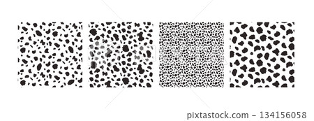 Seamless cow print patterns. Black and white holstein mini spots background collection. Irregular freeform blobs animal skin texture simple shapes. Camouflage patterns. Vector cow monochrome seamless Seamless cow print patterns. Black and white holstein mini spots background collection. Irregular freeform blobs animal skin texture simple shapes. Camouflage patterns. Vector cow monochrome seamless 134156058