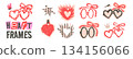 Hearts and oval locket frames cutout with crayon details. Vector pair charms. Collage necklace designs with hand drawn doodle patterns. Celebration red black romantic element set isolated no bg 134156066