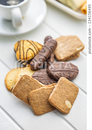 Christmas sweet and cookies on white table. 134156495