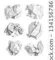 Set of Six Discarded White Paper Balls on Grey 134156786