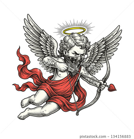 Vintage Cupid with Bandana and Tattoos Vector Art Vintage Cupid with Bandana and Tattoos Vector Art 134156883