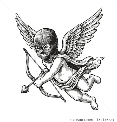 Vintage Cupid with Balaclava Brutal Vector Art Vintage Cupid with Balaclava Brutal Vector Art 134156884