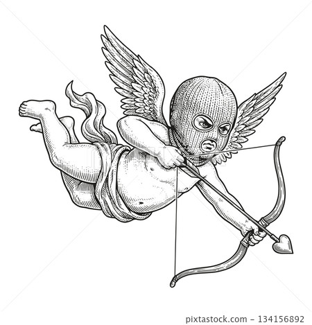 Vintage Cupid with Balaclava Brutal Vector Illustration Vintage Cupid with Balaclava Brutal Vector Illustration 134156892